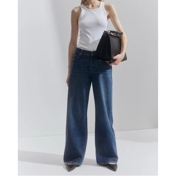 H&M Denim - H&M High Waist Baggy Wide Leg Jeans Medium Wash Loose Fit Size 12